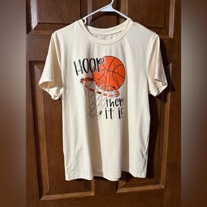 SHEIN Cream Short Sleeve Tee with Orange Basketball Graphic